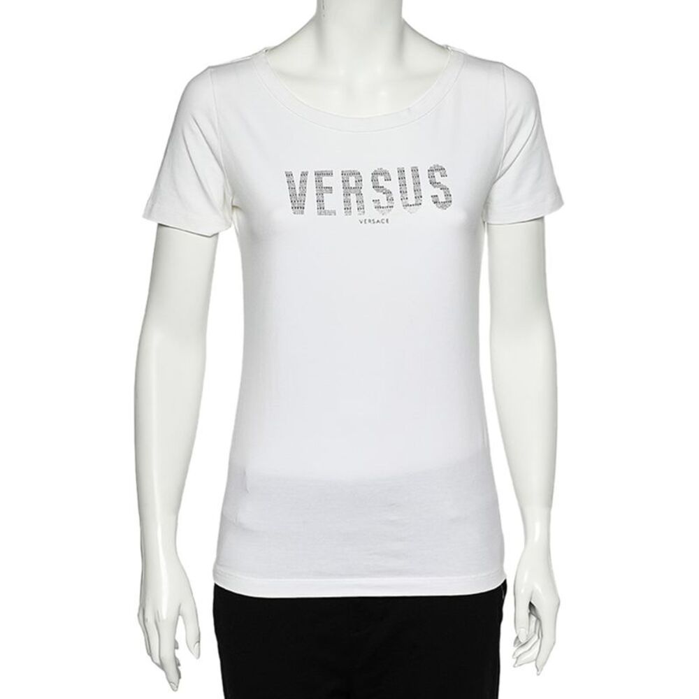 Versus Versace White Logo Embellished Cotton Knit T-Shirt M